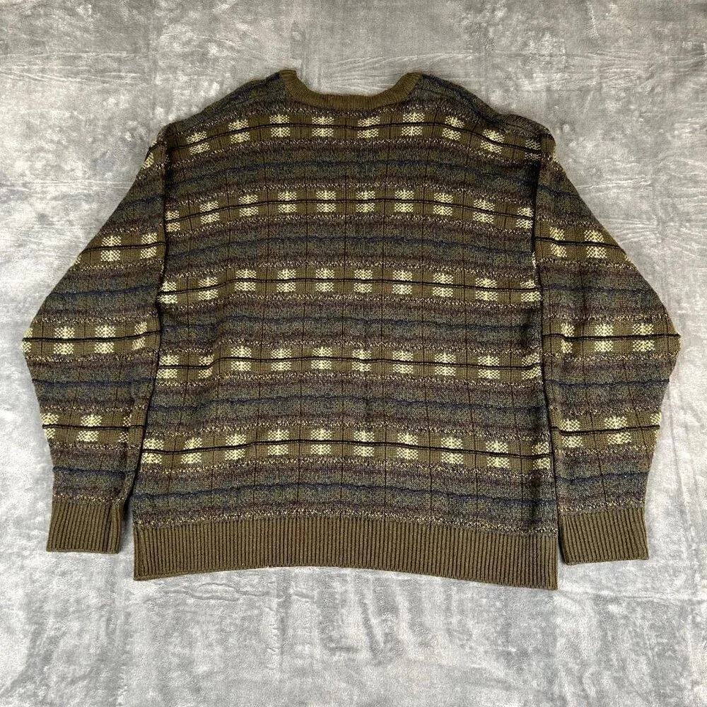 Vintage Towncraft Sweater Mens 2XL Brown Argyle Chunky Pullover Grandpa 90s